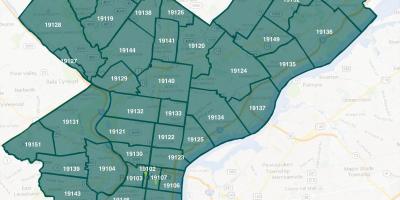 Kaart van Philadelphia wyk en zip codes