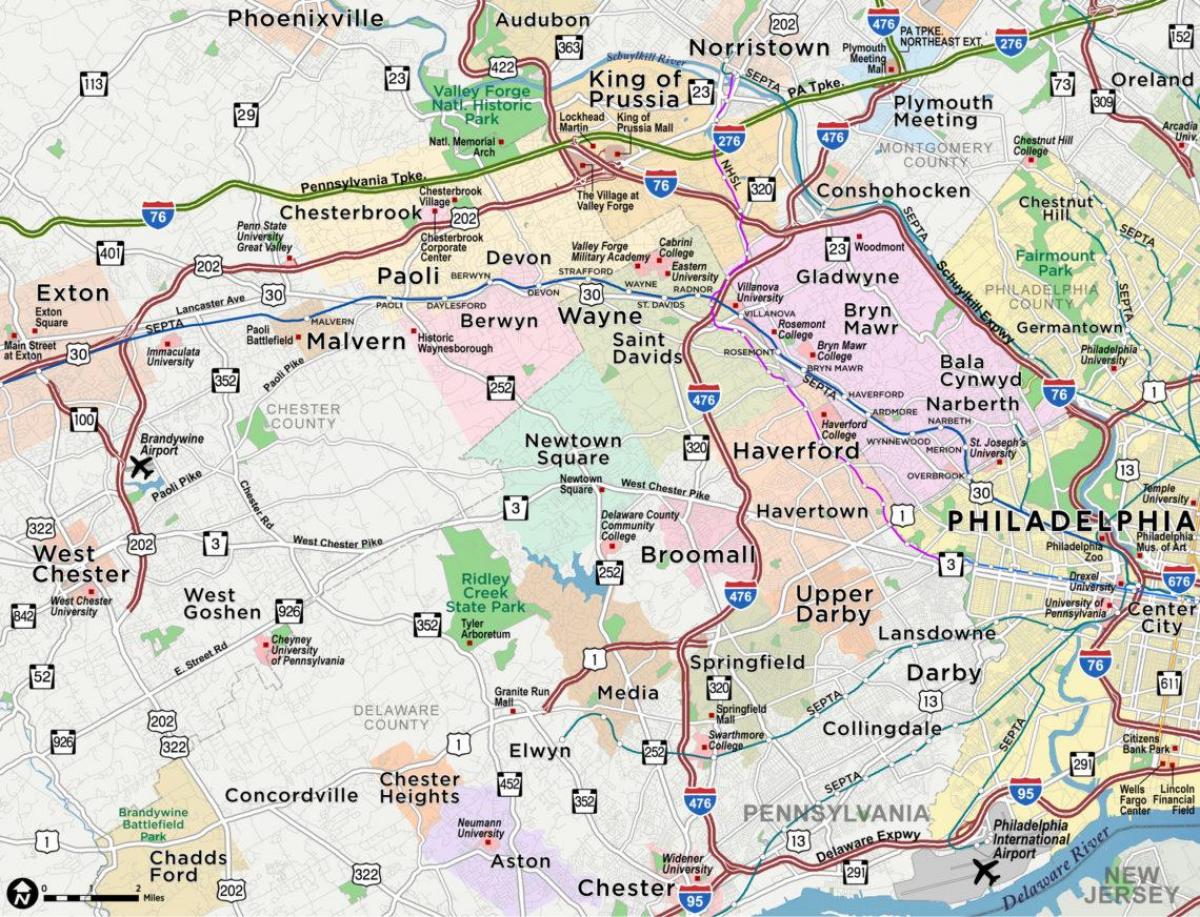 kaart van die hoof lyn Philadelphia