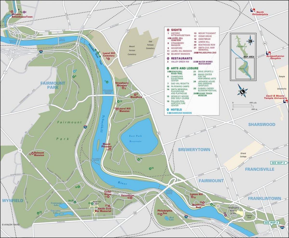kaart van fairmount park Philadelphia