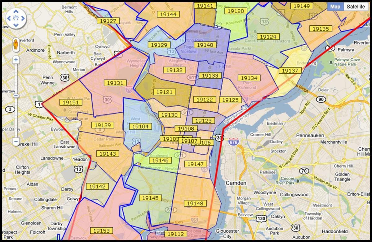 kaart van groter Philadelphia area