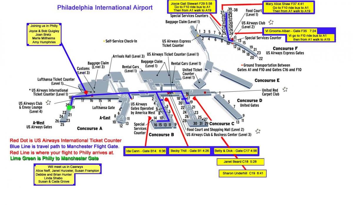 kaart Philadelphia lughawe