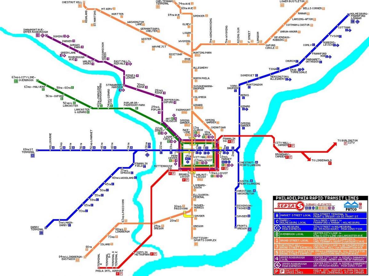 Philadelphia massa-transit stelsel kaart