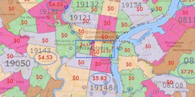 Philadelphia en die omliggende gebiede kaart